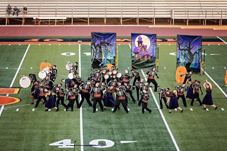 Desert Ridge marching band competing at the Corona del Sol Invitational