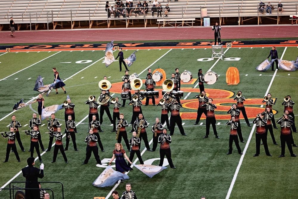 Desert Ridge marching band competing at the Corona del Sol Invitational