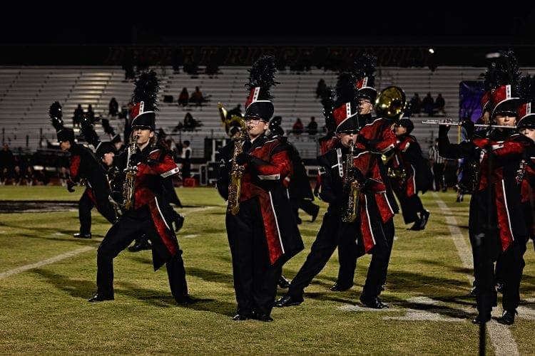Desert Ridge marching band performing at the Homecoming game