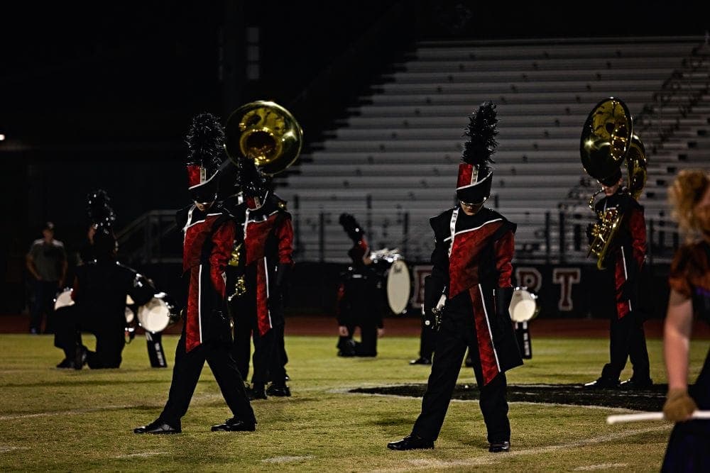 Desert Ridge marching band performing at the Homecoming game